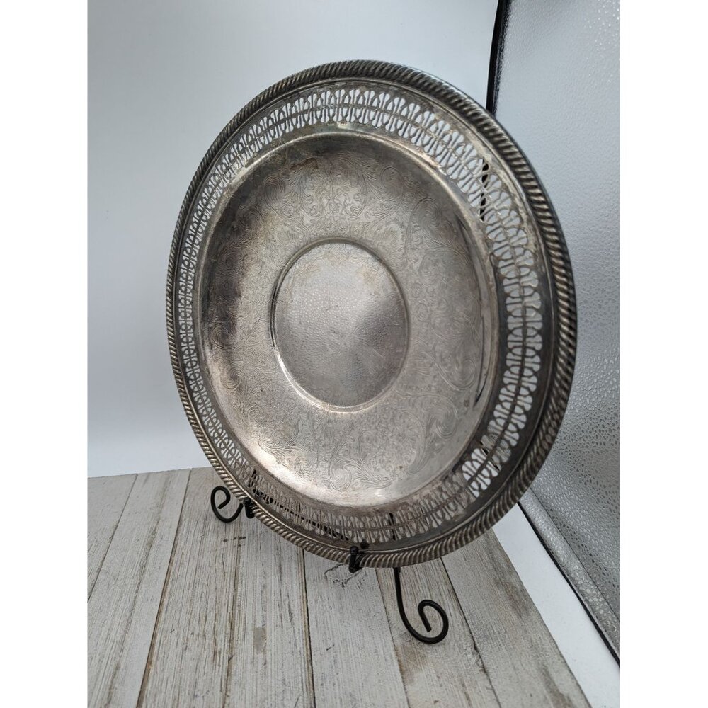 Vintage Platter Silver Plate International Silver Tray Pierced 12" IS